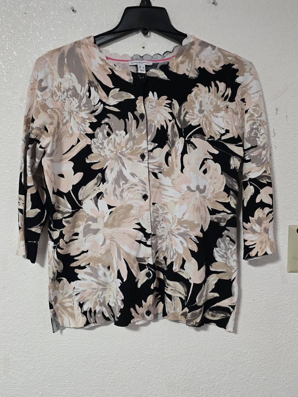 Isaac Mizrahi Black Cardigan with Blush and Cream Floral Print